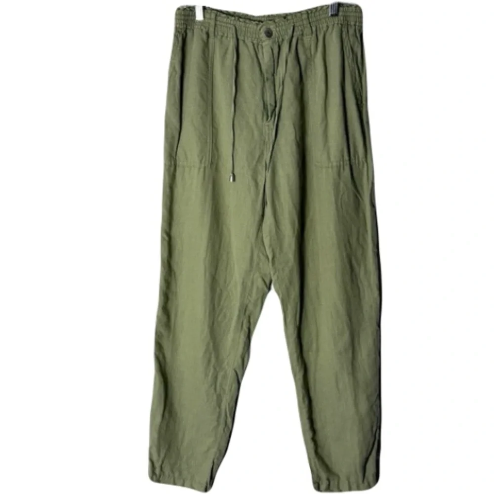 Zara Green Linen Pants Womens M Beachy Coastal Summer Spring Staple Capsule Boho